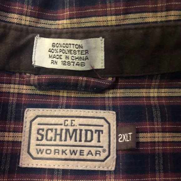 CE Schmidt Workwear Shirt Mens 2XLT Tall Used Navy Brown Tan Plaid - Picture 7 of 14
